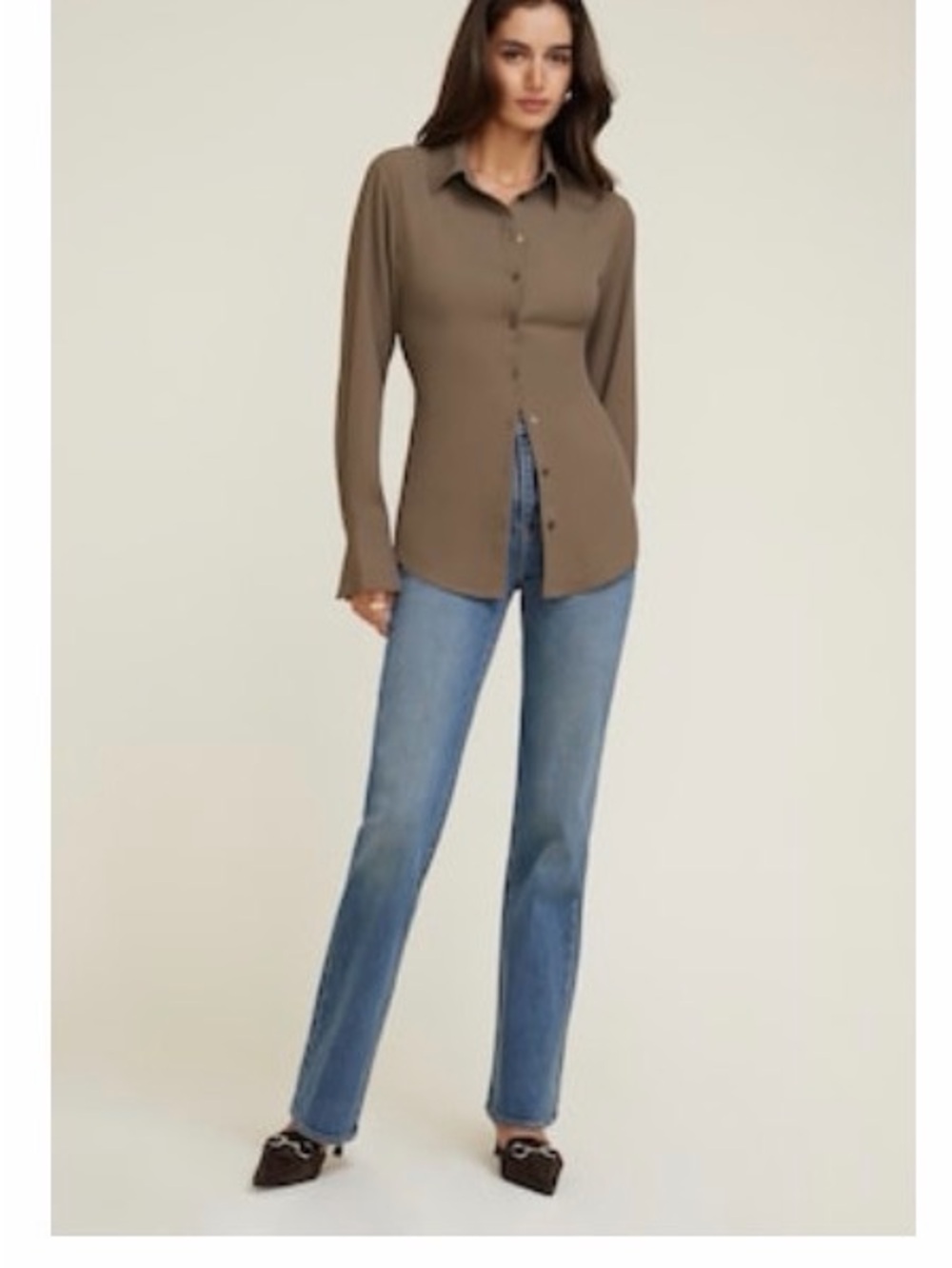 Dynamite Slim-Fit Button Down Shirt - Taupe Brown